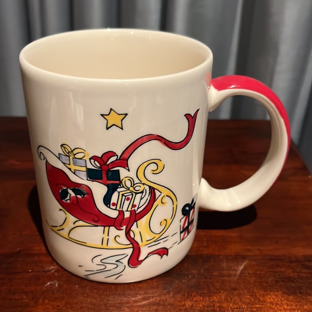 LARGE Christmas Sleigh LE GOURMET CHEF Handpainted Holiday Coffee Mug